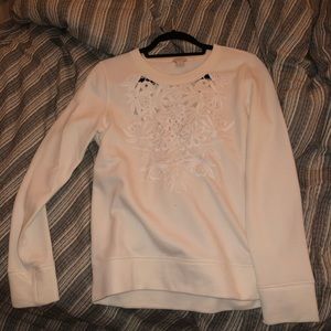 White Sweater with Floral Embroidery